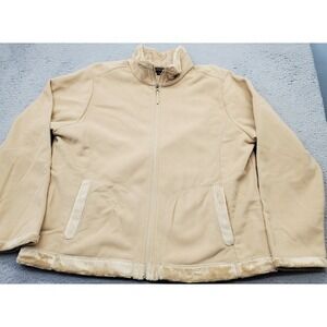 Lands' End Fleece Jacket Youth XL Tan Faux Fur Lined Drawcord Hem Full Zip EUC
